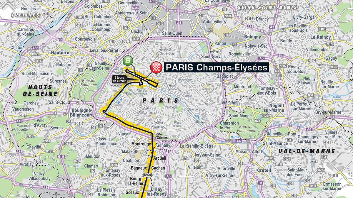 21. ETAPPE: Montgeron - Paris Champs Élysées, 103 km. Seit 1975 endet die Frankreich-Rundfahrt auf den Champs-Elysees. Traditionell wird es keine Angriffe mehr auf das Gelbe Trikot geben. Der designierte Tour-Sieger wird die Etappe mit einem Schluck Champagner starten