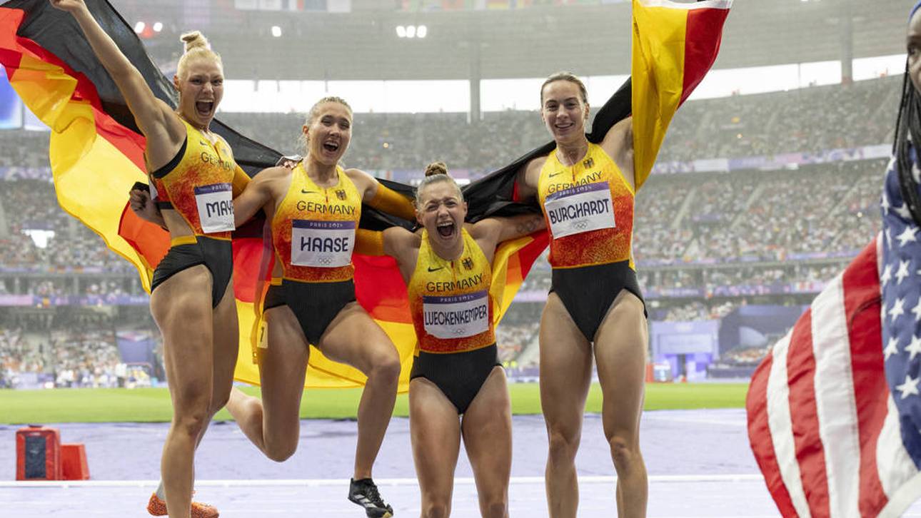 Die 4x100-Meter-Staffel der Frauen gewann bei Olympia in Paris Bronze
