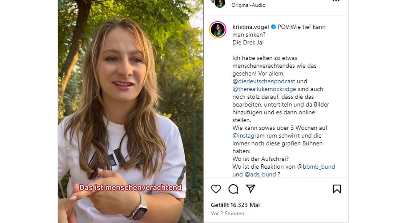 Kristina Vogel postet ein Video auf Instagram zum Mockrigde-Skandal