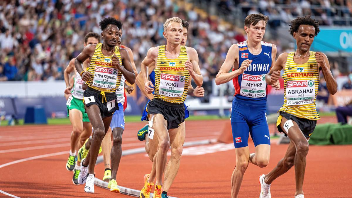 Filimon Abraham, Nils Voigt und Samuel Fitwi Sibhatu (v.l.) vertraten Deutschland am Sonntag im 10.000-Meter-Finale
