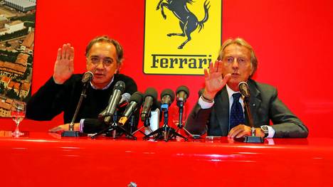 Ferrari-Boss Sergio Marchionne (l.) und sein Vorgänger Luca Di Montezemolo bei einer Diskussion