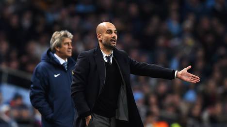 Pep Guardiola (r.) soll angeblich Manuel Pellegrini bei Manchester City beerben