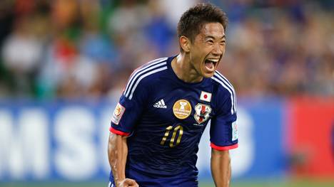 Shinji Kagawa jubelt über seinen Treffer beim Spiel gegen Jordanien