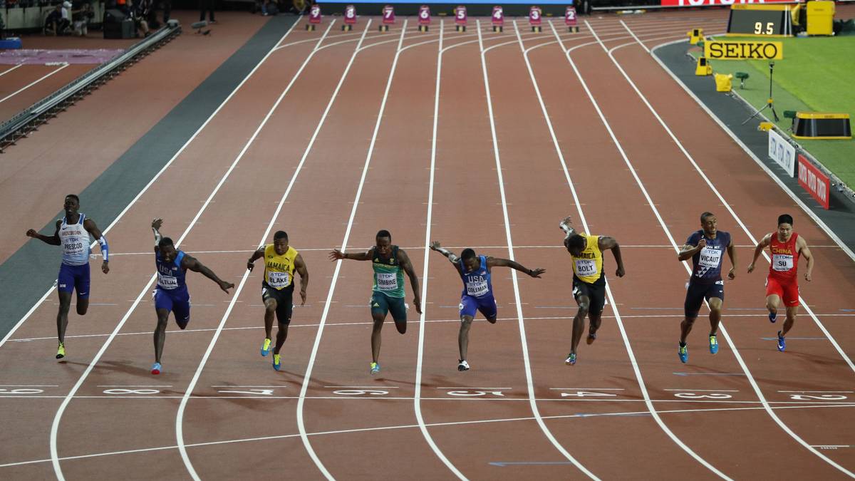 In 9,92 Sekunden trägt Justin Gatlin den Sieg davon, ist zwei Hundertstel schneller als Coleman