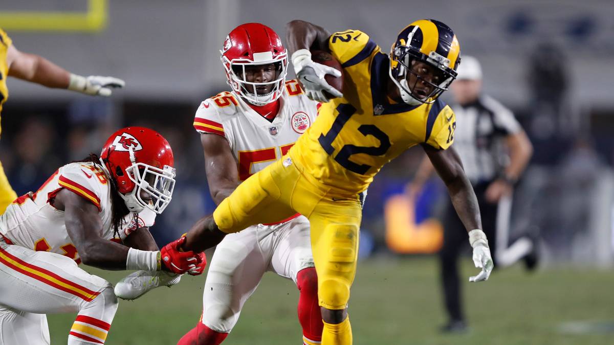 BRANDIN COOKS vs. JON JONES/DEVIN MCCOURTY: Cooks (r.) wird megaheiß auf sein Ex-Team sein. Sein Speed und die Big Plays (über 15 Yards pro Catch) sind eine große Gefahr für New England, vor allem aus Play Action, wenn das Laufspiel um Gurley läuft