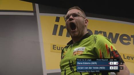 In der ersten Runde der European Darts Open in Leverkusen schlägt der deutsche Rene Eidams den Niederländer Jurjen van der Veide mit 6:4.