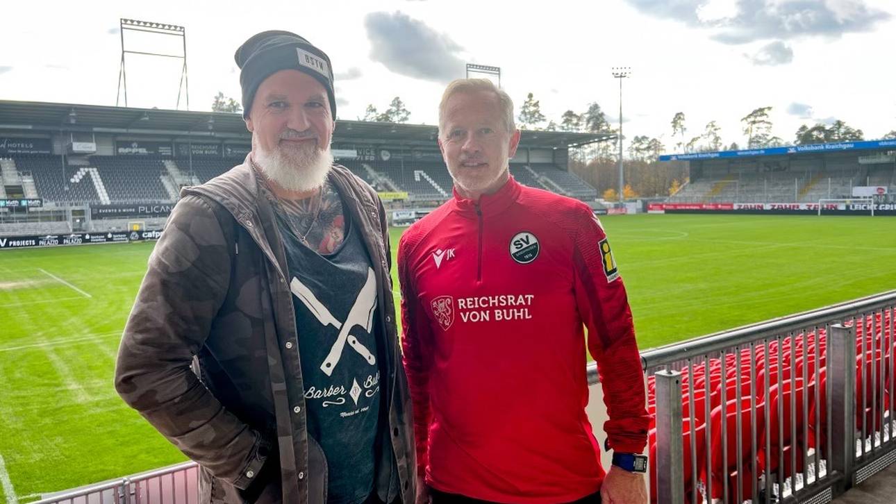 SPORT1-Reporter Reinhard Franke (l.) traf Jens Keller in Sandhausen zum Exklusiv-Interview