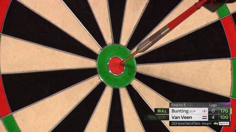 Gian van Veen gewinnt am zweiten Spieltag des Grand Slam of Darts gegen Stephen Bunting mit 5:1. Neben dem Big Fish von Bunting und dem Fast-9-Darter von Van Veen, wird auch fast der Average-Rekord eingestellt.