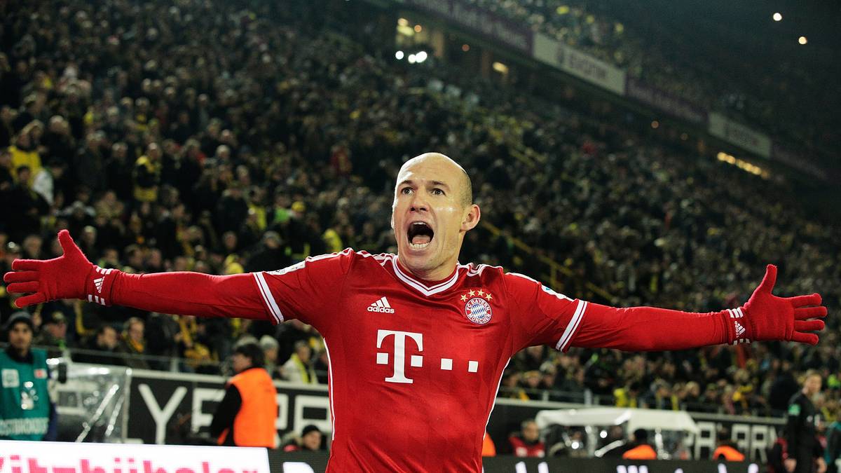 Und dann war da ja noch ein wichtiges Spiel gegen Dortmund, das Champions-League-Finale gegen Dortmund im Londoner Wembley-Stadion. Robben bereitet das 1:0 durch Mario Mandzukic vor und schießt in der vorletzten Minute das 2:1-Siegtor