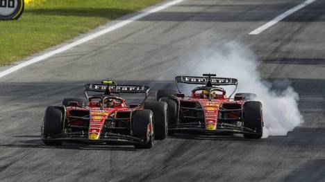 Beim Ferrari-Heimrennen in Monza wurde es immer wieder eng zwischen Carlos Sainz (l.) und Charles Leclerc
