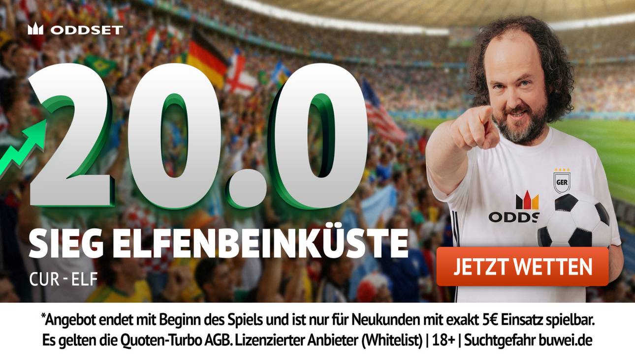 WM-Hammer bei ODDSET: Quote 20,00 auf Sieg Elfenbeinküste statt 1,16!