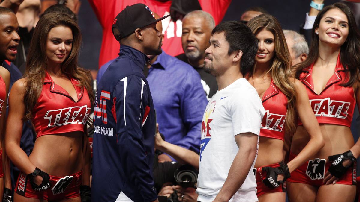 Richtig gewaltig dann: der Hype um den lange erwarteten und lange nicht zustande gekommenen Kampf mit dem vorher ebenso hoch gepriesenen Philippinen Manny Pacquiao. Mayweather kassiert eine Rekordkampfbörse von 150 Millionen Dollar...
