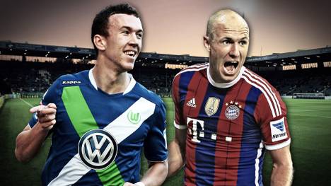 Ivan Perisic vom VfL Wolfsburg und Arjen Robben vom FC Bayern