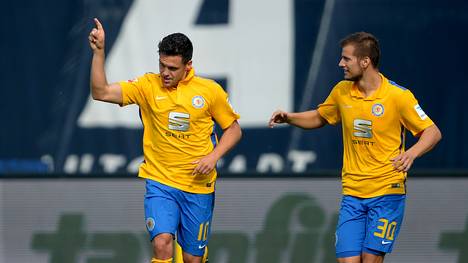 Mirko Boland (l.) schoss beide Tore für Eintracht Braunschweig gegen Union Berlin