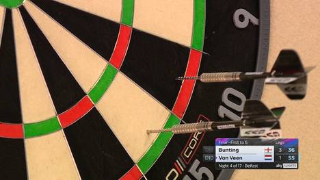 Gian van Veen steht am vierten Spieltag der Premier League of Darts zum dritten Mal im Finale, konnte aber noch keinen Tagessieg holen. Auch gegen Stephen Bunting zieht der Niederländer den kürzeren.