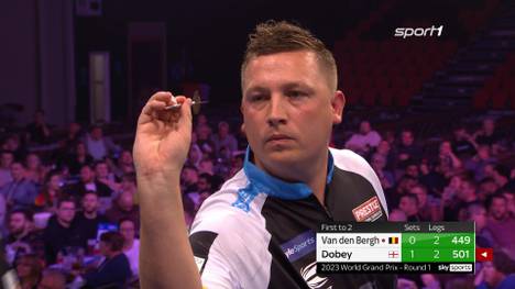 Chris Dobey besiegt Dimitri Van den Bergh mit 2:0 nach Sätzen und steht somit im Achtelfinale des Darts World Grand Prix.