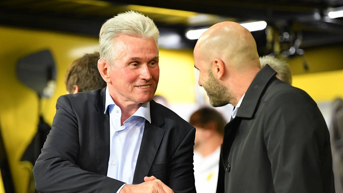 Bayern-Trainer Jupp Heynckes und Bosz begrüßen sich freundlich