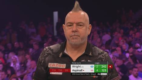 Nathan Aspinall schlägt im letzten Gruppenspiel der Gruppe E des Grand Slam of Darts Peter Wright mit 5:2 und zieht in die zweite Runde ein. 