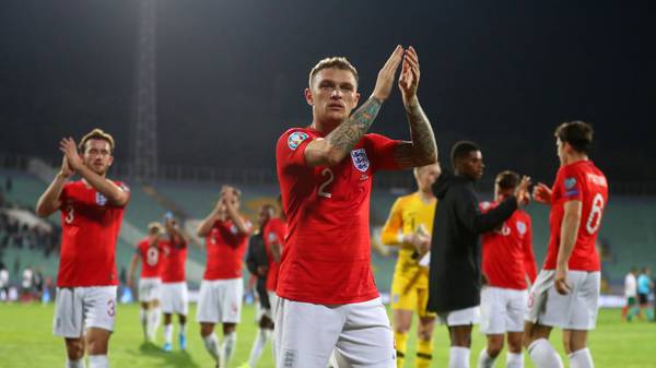 SOFIA, BULGARIA - OCTOBER 14: Kieran Trippier of England applauds after the UEFA Euro 2020 qualifier between Bulgaria and England on October 14, 2019 in Sofia, Bulgaria. (Photo by Catherine Ivill/Getty Images)