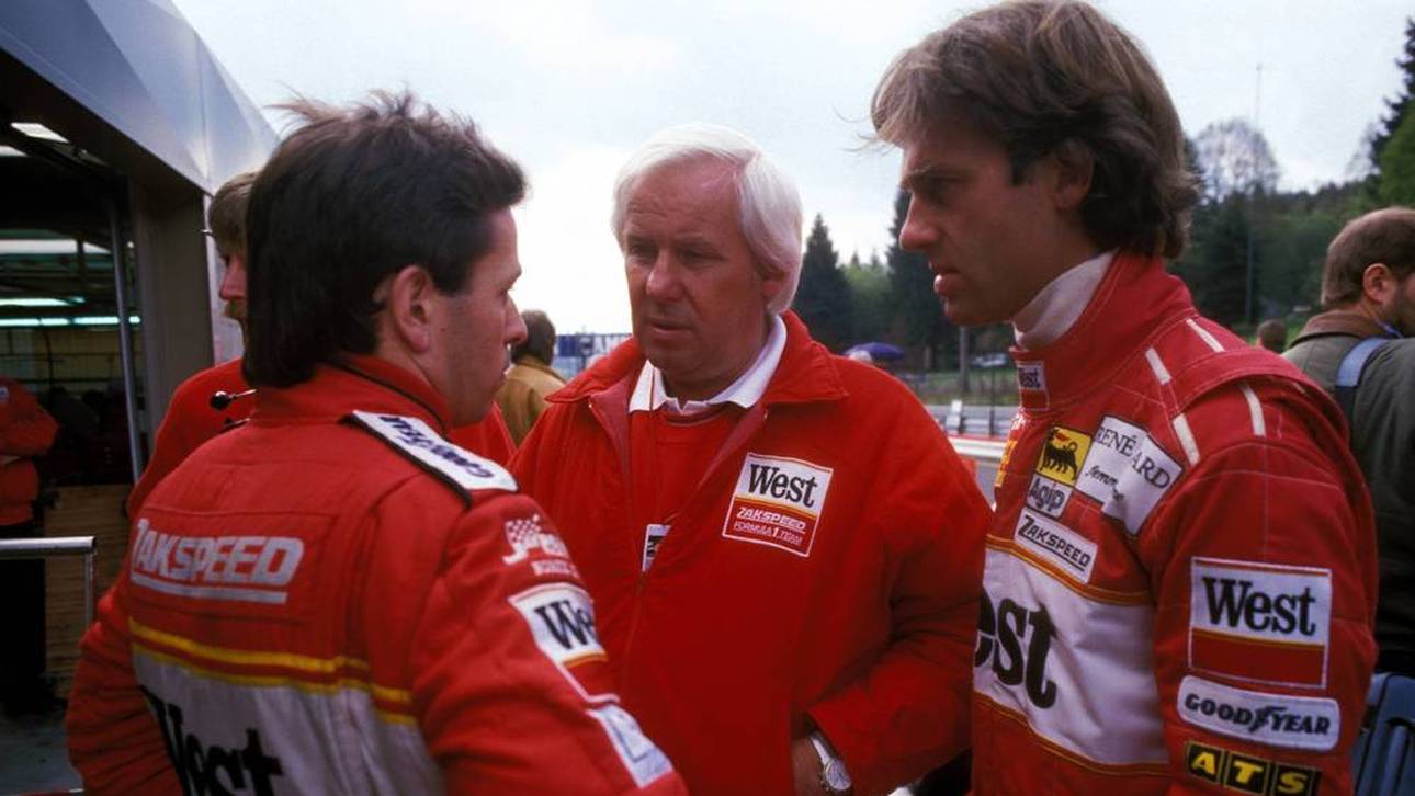 Martin Brundle (l.) und Christian Danner (r.) bildeten das Fahrer-Duo für Erich Zakowskis (M.) Rennstall Zakspeed in der Formel 1