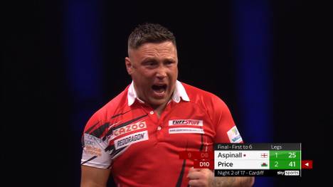 Den zweiten Spieltag der Premier League of Darts gewinnt Gerwyn Price gegen Nathan Aspinall mit 6:3. 