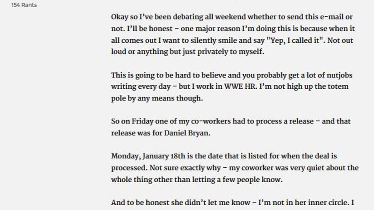 Die vermeintliche E-Mail eines WWE-Mitarbeiters zur Entlassung von Daniel Bryan