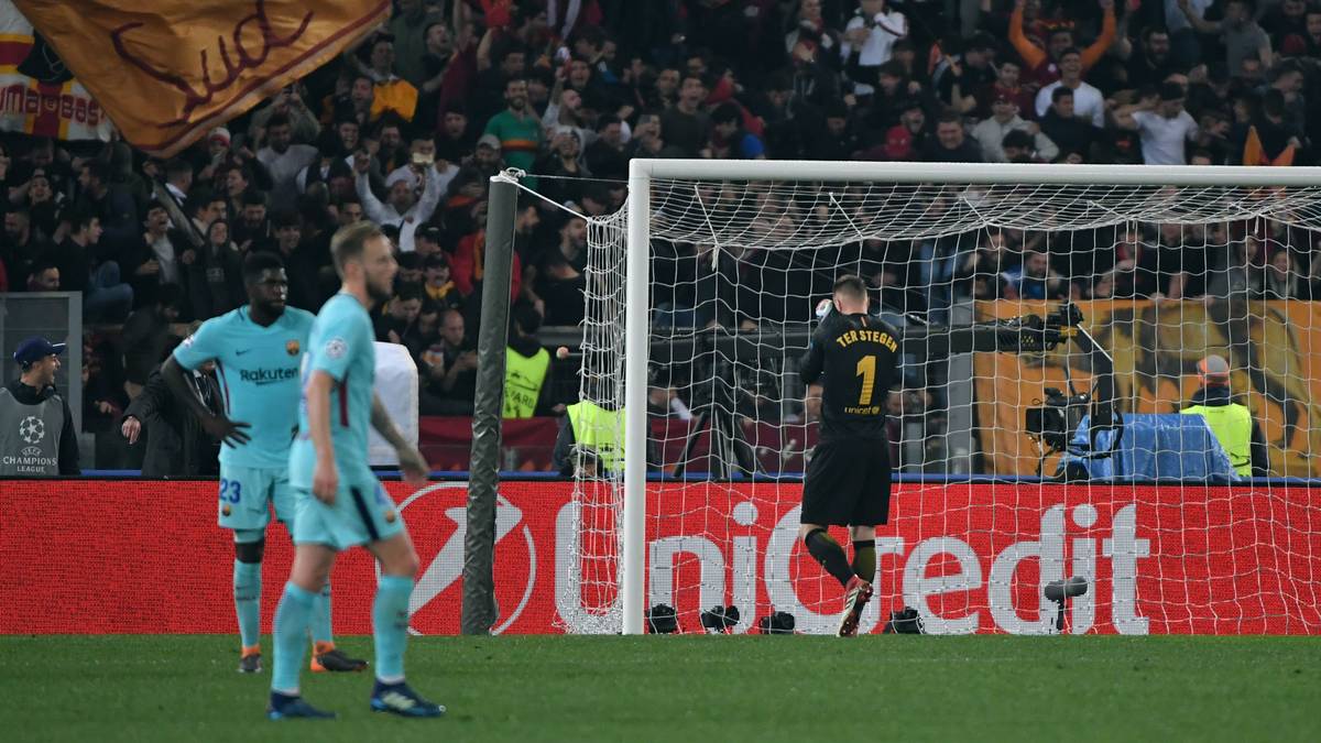 AS: "Historische Klatsche für Barca. Ein kaiserliches Fiasko. Das schlechteste Barca der Saison wird von der Roma weggefegt. Ohne Persönlichkeit, ohne Spielwitz, ohne Messi und ohne Argumente. AS Rom holt Barcelona vom hohen Ross runter. Barca wurde von einer Büffelherde überrannt"