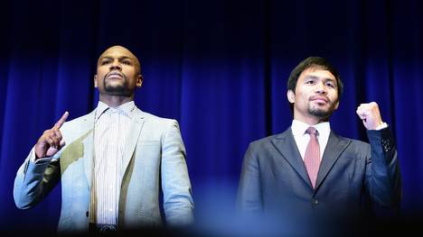 Floyd Mayweather und Manny Pacquiao bei einer Pressekonferenz vor dem Fight am 11. März 2015