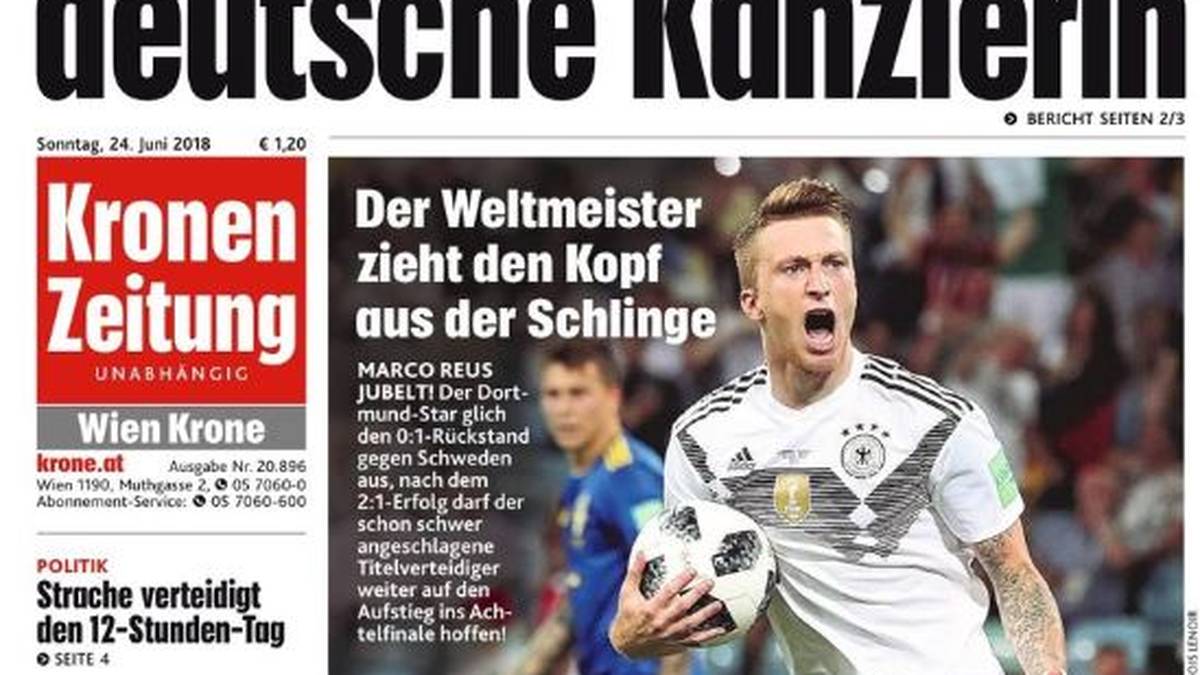 KRONEN ZEITUNG: "Rot-Foul gegen Berg. Skandal um Videoschiri bei Deutschland-Spiel. Nach einem groben Schnitzer von Rüdiger kann Marcus Berg alleine auf Manuel Neuer zustürmen. Jerome Boateng mit einem glasklaren Foulspiel. Es hätte Rot und Strafstoß geben müssen."