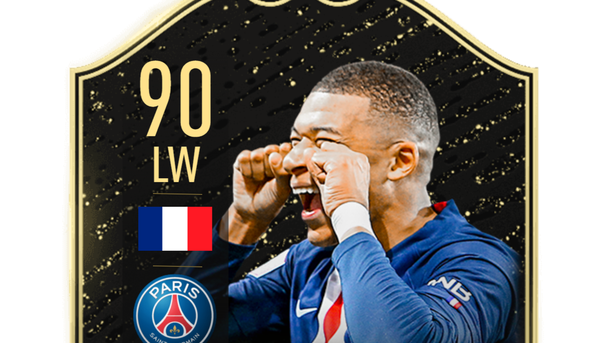Kylian Mbappe (Paris Saint-Germain), Linker Flügel: 90 (+1); Basis-Karte Rare Gold: 89