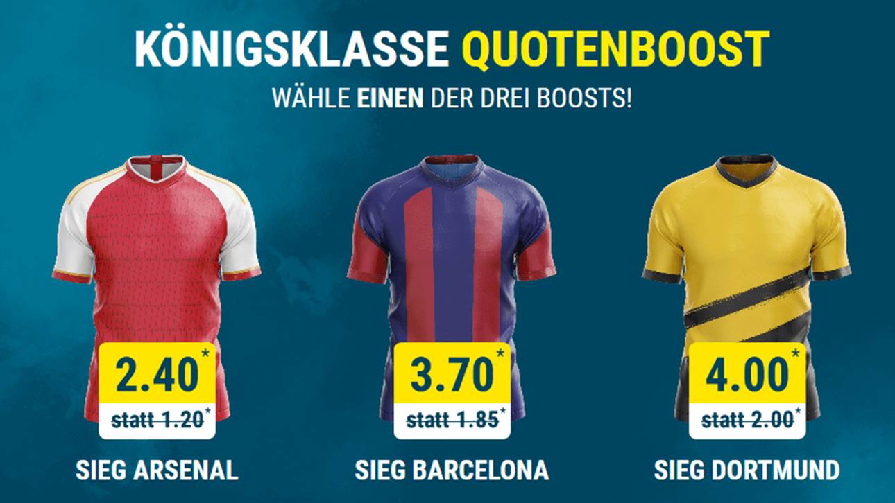  Profitiere bei sportwetten.de vom drei Quotenboosts zum CL-Achtelfinale