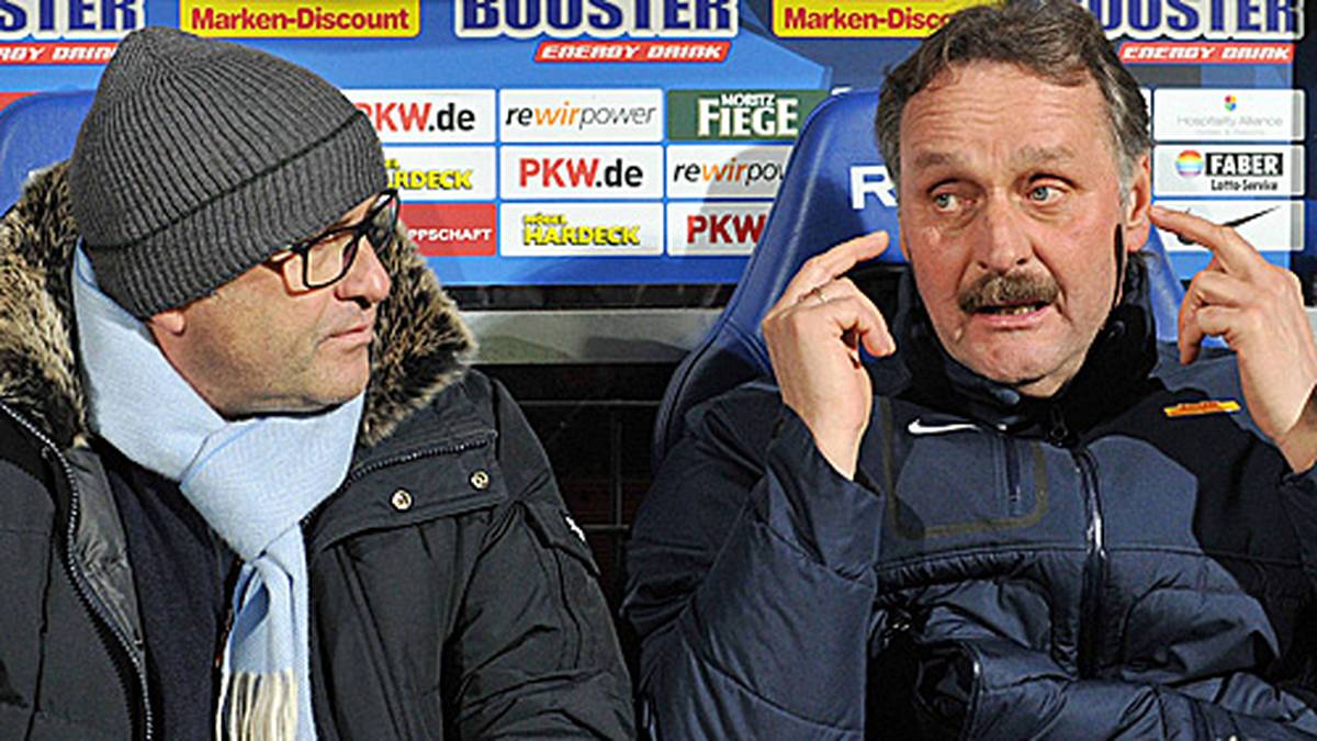 Peter Neururers zweite Amtszeit beim VfL Bochum endete im Dezember 2014 nach einem Zwist mit Sportdirektor Christian Hochstätter (l.) unschön 