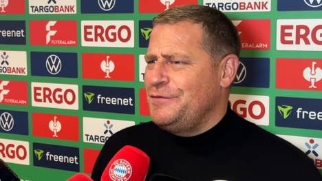 Max Eberl wird nach dem Sieg des FC Bayern in der 2. Runde des DFB-Pokals beim 1. FC Köln auf die Abseitsstellung von Luis Díaz vor dem Münchner Ausgleich angesprochen - und reagiert mit einer klaren Meinung zum Thema VAR.
