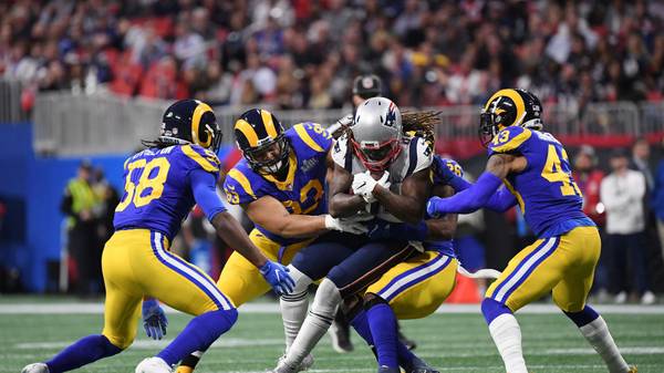 ATLANTA, GA - FEBRUARY 03:  Cordarrelle Patterson #84 of the New England Patriots makes a catch against the Los Angeles Rams in the second half during Super Bowl LIII at Mercedes-Benz Stadium on February 3, 2019 in Atlanta, Georgia.  (Photo by Harry How/Getty Images)