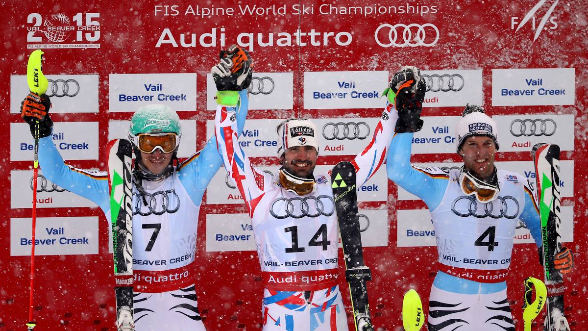 Die drei besten Slalomfahrer der Welt (von links): Felix Neureuther, Jean-Baptiste Grange  und Fritz Dopfer.