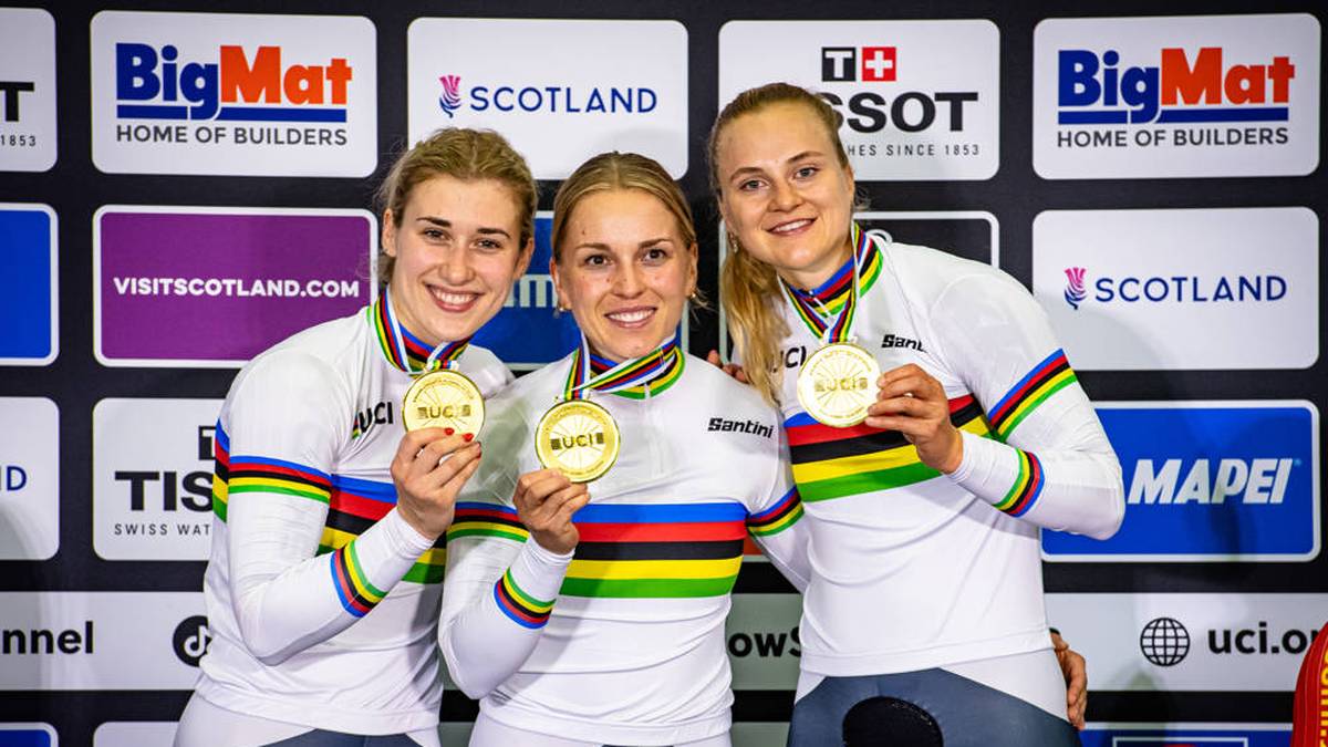 Bahnrad: Pauline Grabosch, Lea Sophie Friedrich und Emma Hinze (v.l.) sind im Teamsprint das Maß der Dinge und aktuelle Welt- und Europameisterinnen.