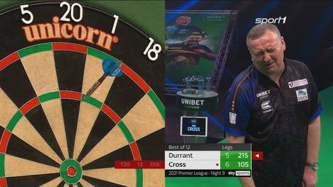 Titelverteidiger Glen Durrant scheidet ohne einen Sieg aus der Premier League aus. Gegen Rob Cross kassiert er die neunte Pleite im neunten Spiel.