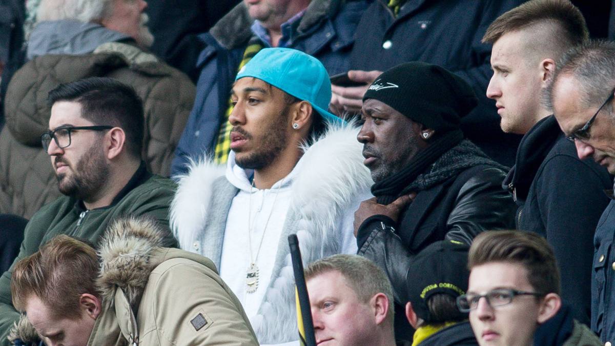 Dortmunds Stürmerstar Pierre-Emerick Aubameyang hat einen Eisbären erlegt und sich um die Schultern gehängt - so sieht es zumindest aus