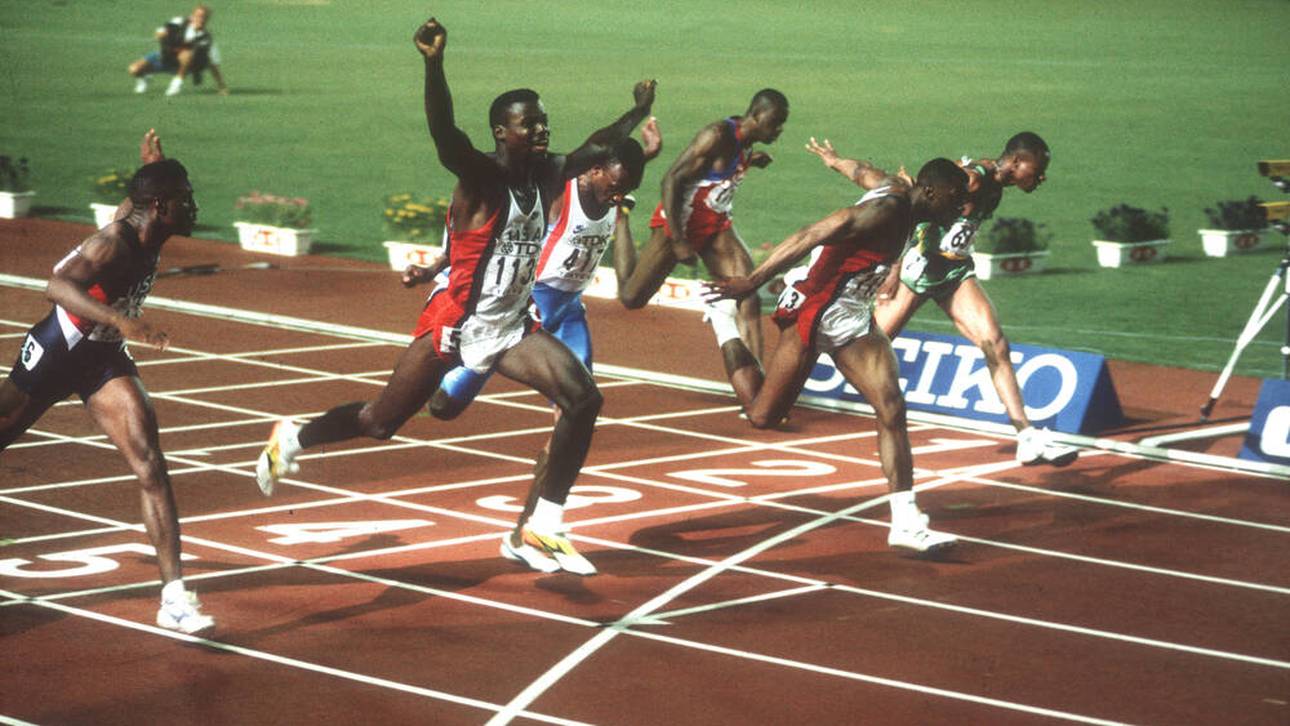 Leroy Burrell verlor im 100-Meter-Finale von Tokio knapp gegen Carl Lewis