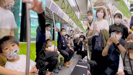 Darts-Profi Paul Lim dartet  gemeinsam mit Kindern in einer fahrenden S-Bahn und zieht die Blicke auf sich.