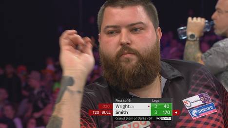 Im Grand Slam of Darts-Halbfinale gelingt "Bully Boy" Michael Smith ein sehenswerter 170er-Finish gegen Peter Wright. Es ist der vierte "Big Fish" im Turnier.