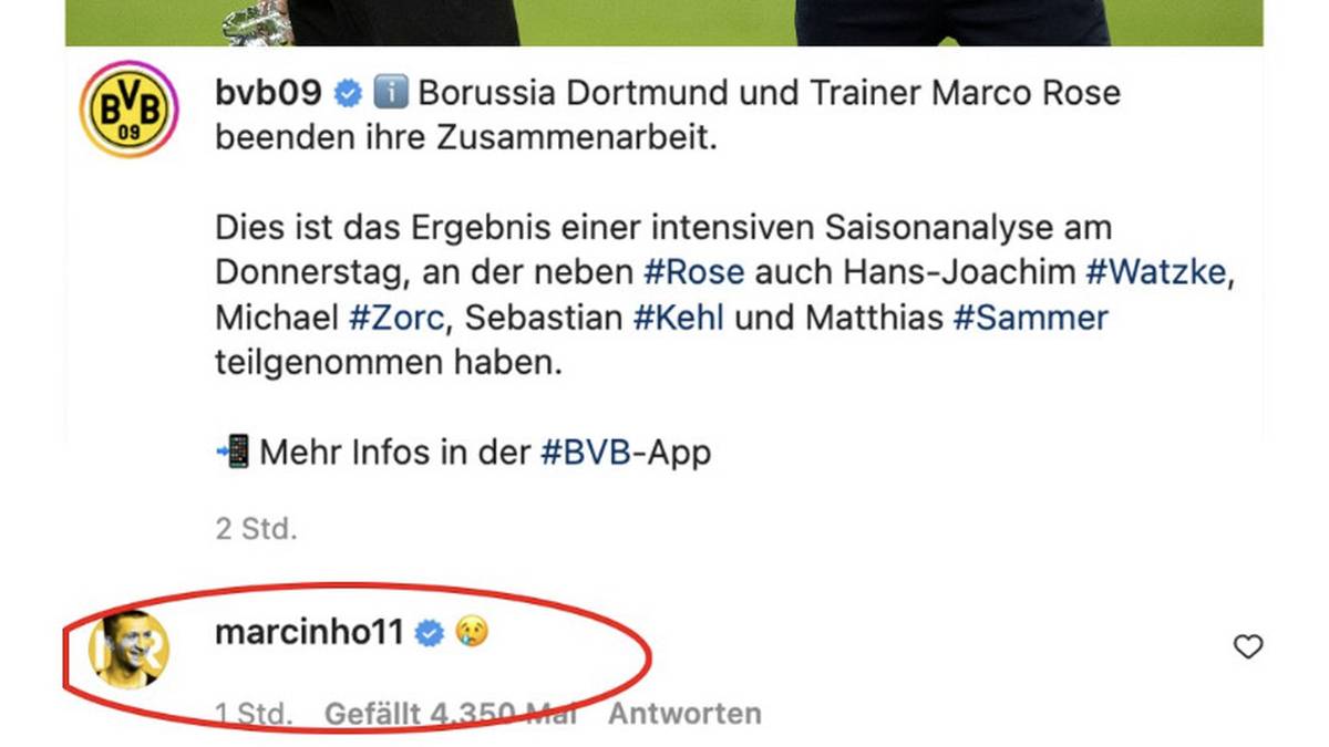 Marco Reus reagiert auf das Aus von Marco Rose beim BVB