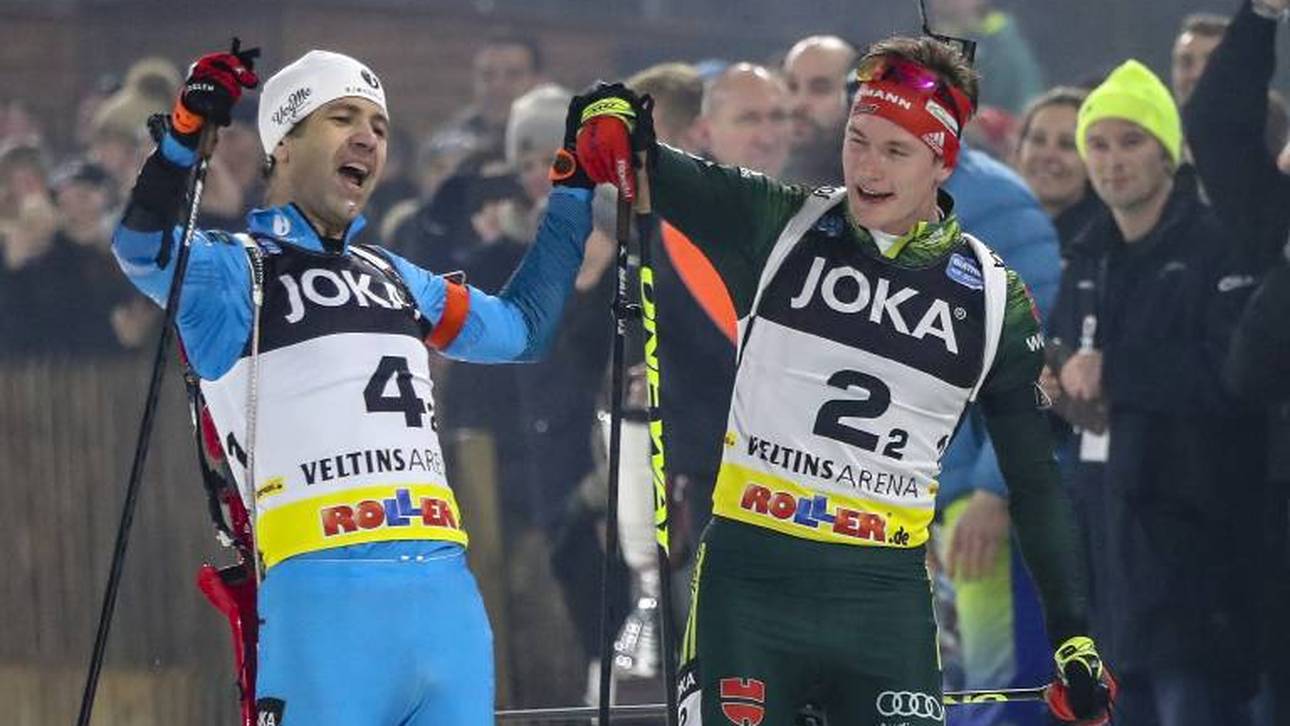 Ole Einar Björndalen 2018 mit Benedikt Doll in Gelsenkirchen 