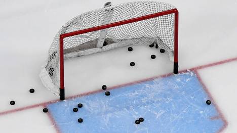 LAS VEGAS, NEVADA - MARCH 01:  Pucks are shown in and around a net during warmups before a game between the Los Angeles Kings and the Vegas Golden Knights at T-Mobile Arena on March 1, 2020 in Las Vegas, Nevada.  (Photo by Ethan Miller/Getty Images)
