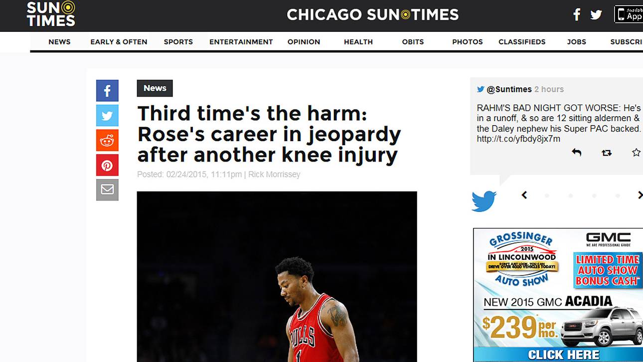 Titelseite der Chicago Sun Times zu Derrick Rose