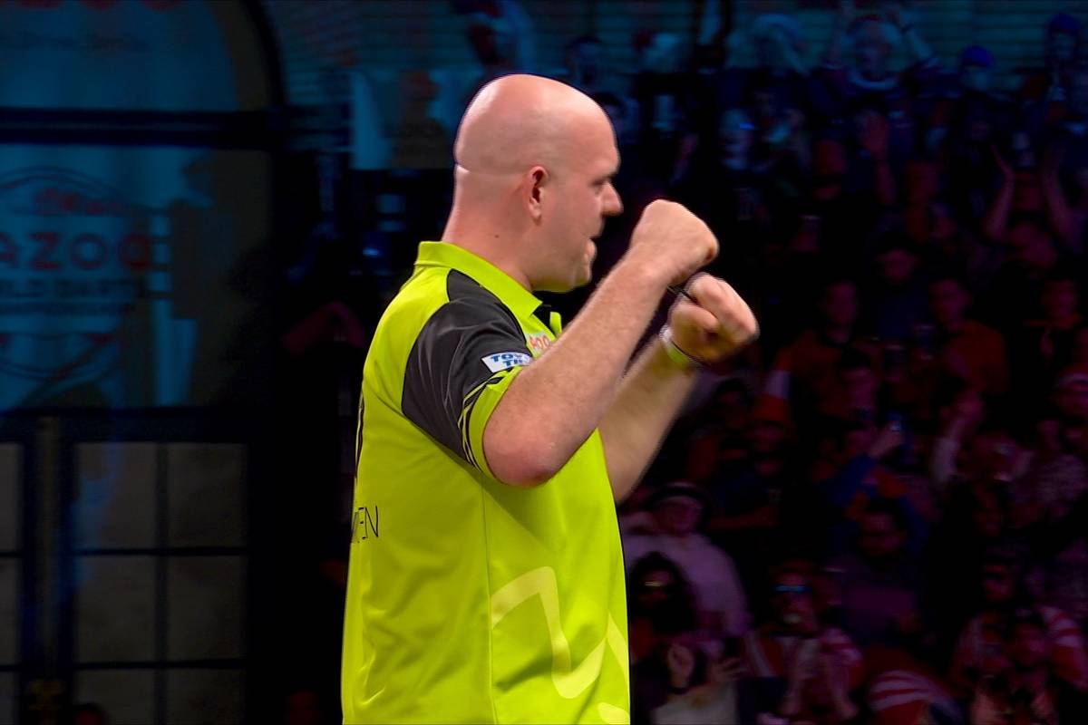 Michael van Gerwen besiegt Mensur Suljovic in einem hochklassigen Match mit 4:2. MVG zaubert dabei einen Average von 107,66 ans Board.