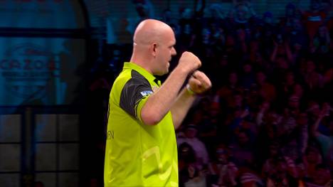 Michael van Gerwen besiegt Mensur Suljovic in einem hochklassigen Match mit 4:2. MVG zaubert dabei einen Average von 107,66 ans Board.