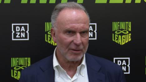 In einer Mixed Zone bei der DAZN Infinity League spricht Karl-Heinz Rummenigge über Leon Goretzka.