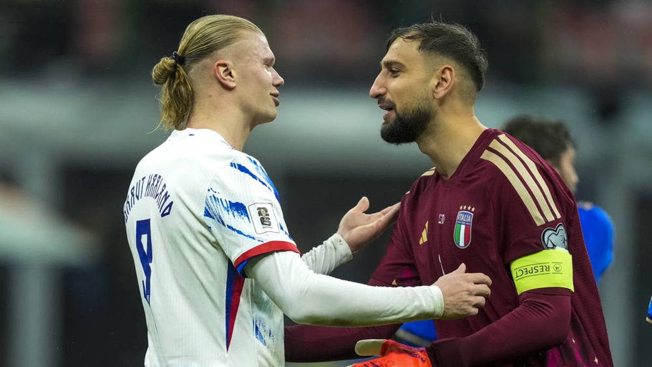 Erling Haaland diskutiert mit Gianluigi Donnarumma