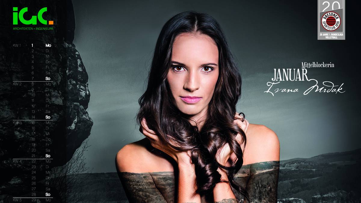 SPORT1 zeigt, welche Ladies aus Dresden für den Pokalcoup sorgen sollen. Den Januar des Bodypainting-Kalenders ziert Mittelblockerin Ivana Mrdak. Die 24-jährige Serbin, mit 1,94 Metern die längste Spielerin im Team, ist zu Saisonbeginn neu in die Sachsenmetropole gekommen 